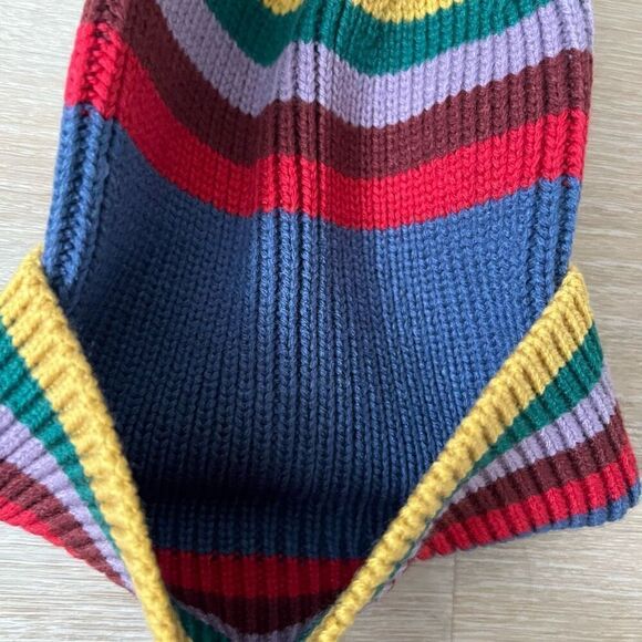 baby GAP Stripes Hat, Pom Pom Beanie, Rolled Cuff Rim, Toddler M/L - Picture 5 of 9
